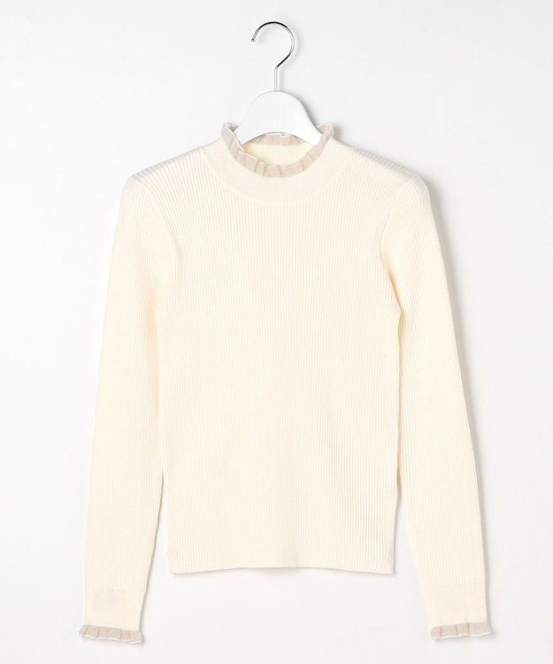 Feroux シアーフリル・ハイネックリブプルオーバー ホワイト系