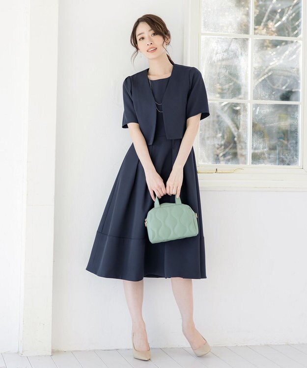 Tiaclasse 【洗える】ボレロ＆ワンピースセット ネイビー