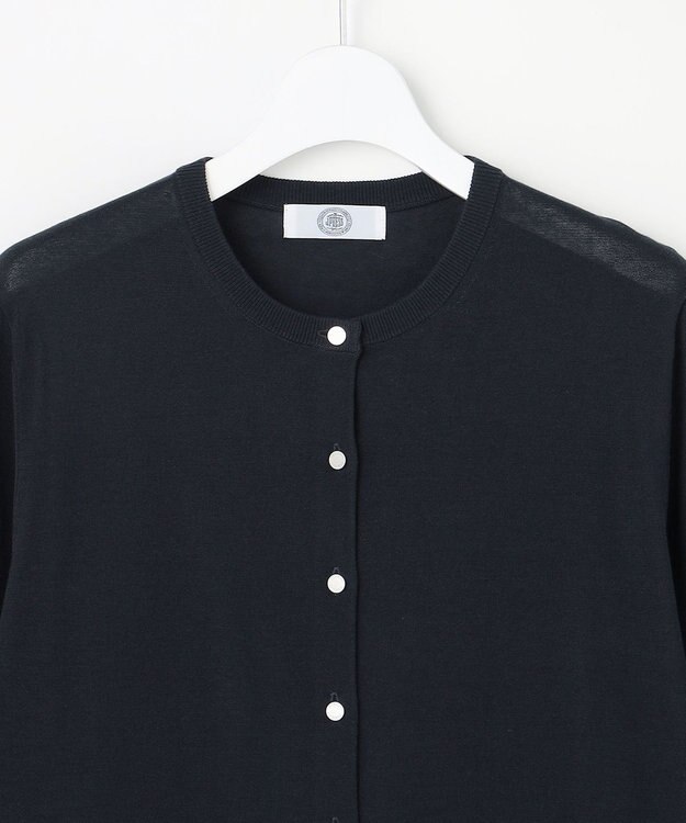 J.PRESS LADIES COTTON ACETATE DRY クルーネック カーディガン ネイビー系