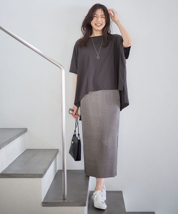 ANY L 【ウエストゴム】プリーツアイラインスカート グレー