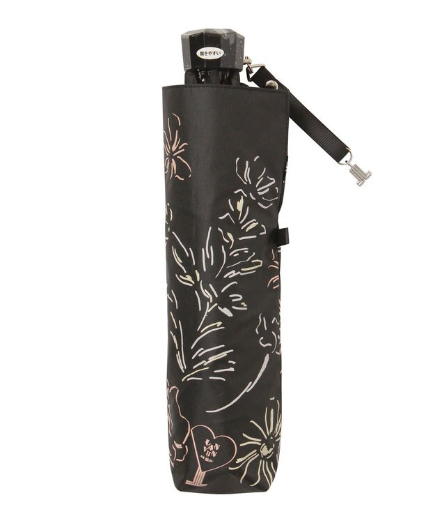 MOONBAT 【遮光率100％/遮熱/UV】LANVIN en Bleu (ランバン オン ブルー)晴雨兼用日傘 ドローイング フラワー 花柄 折りたたみ傘 簡単開閉 ブラック