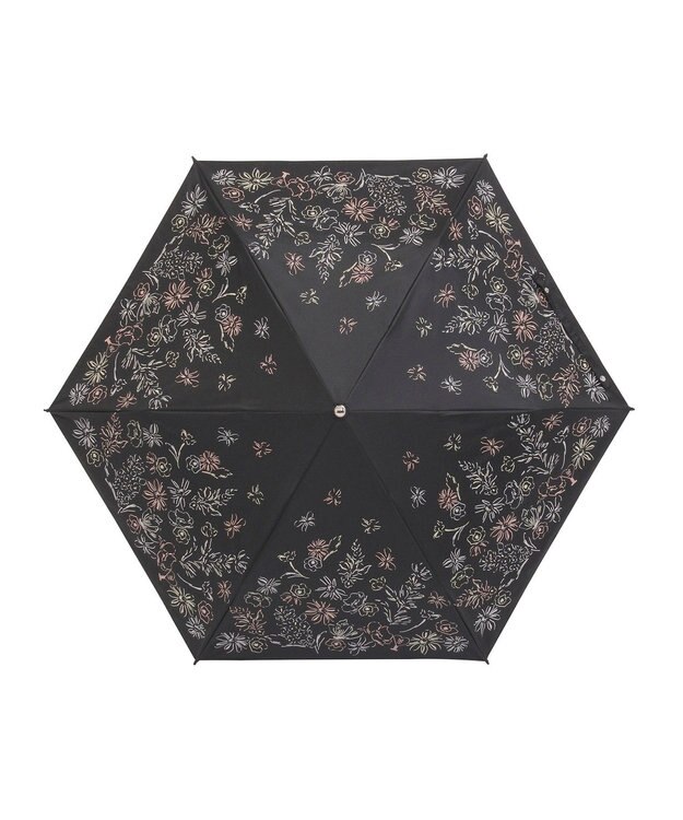 MOONBAT 【遮光率100％/遮熱/UV】LANVIN en Bleu (ランバン オン ブルー)晴雨兼用日傘 ドローイング フラワー 花柄 折りたたみ傘 簡単開閉 ブラック