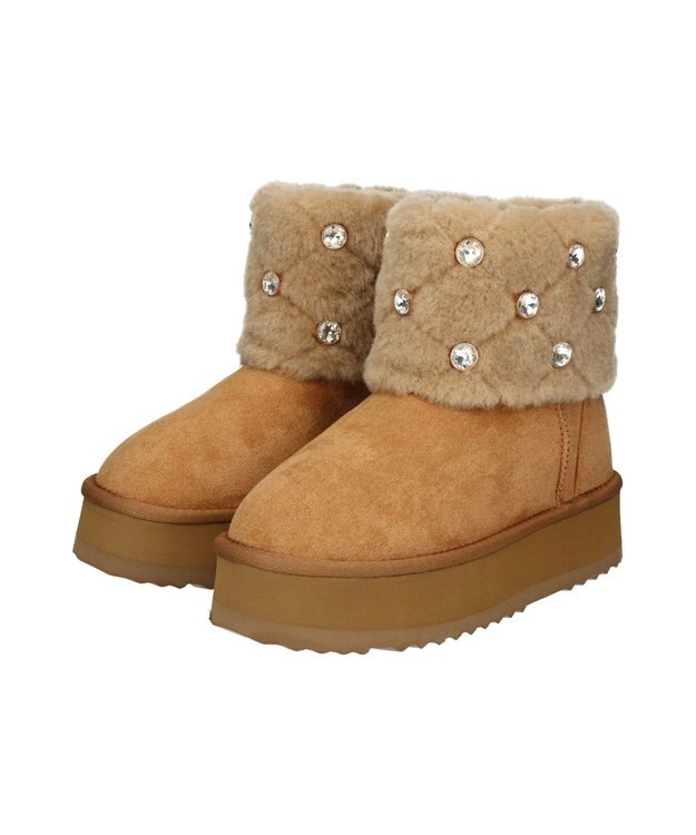 Bridget Birkin 【Bridget Birkin】キルティングビジュームートンブーツ ベージュスウェード