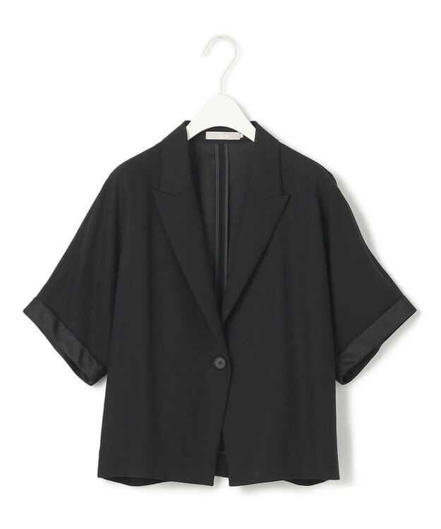 ICB 【UVケア・接触冷感・速乾・防シワ・洗える】 FluidBackSatin クロップドジャケット ブラック系