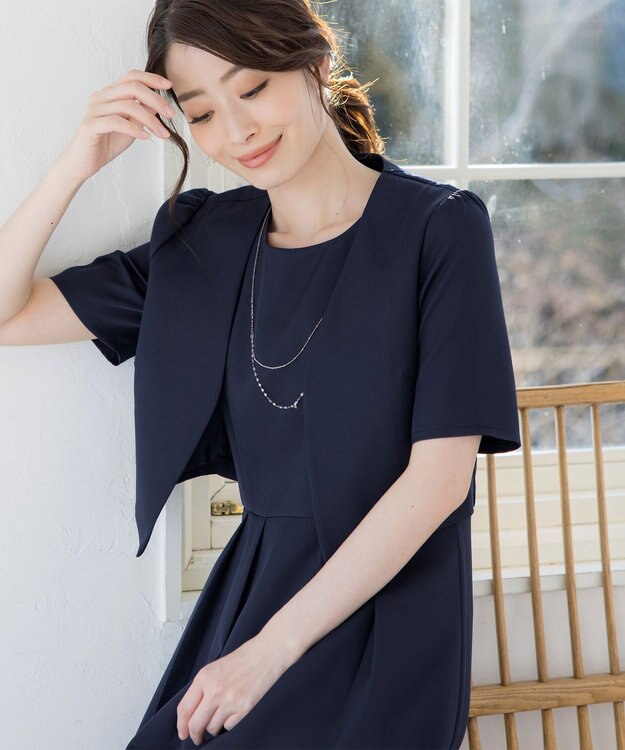 Tiaclasse L 【洗える】ボレロ＆ワンピースセット ネイビー