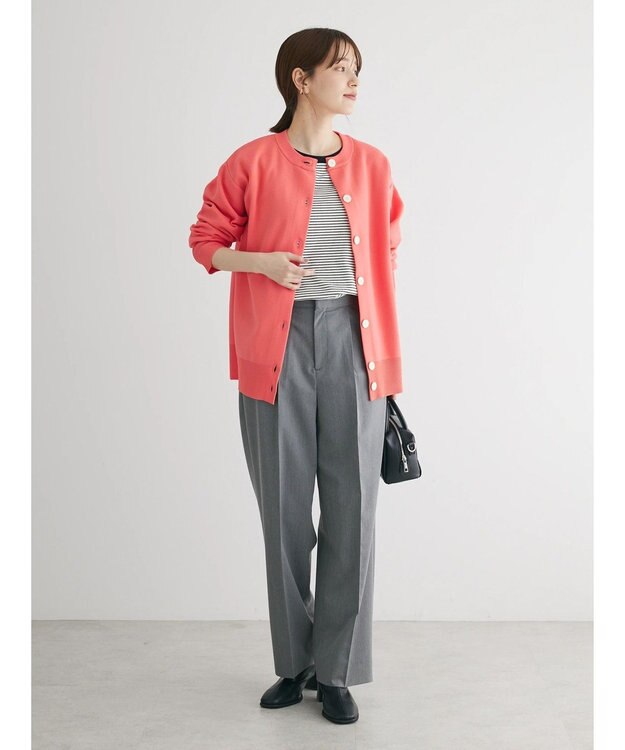 Green Parks かるい クルーネックカーディガン Salmon Pink