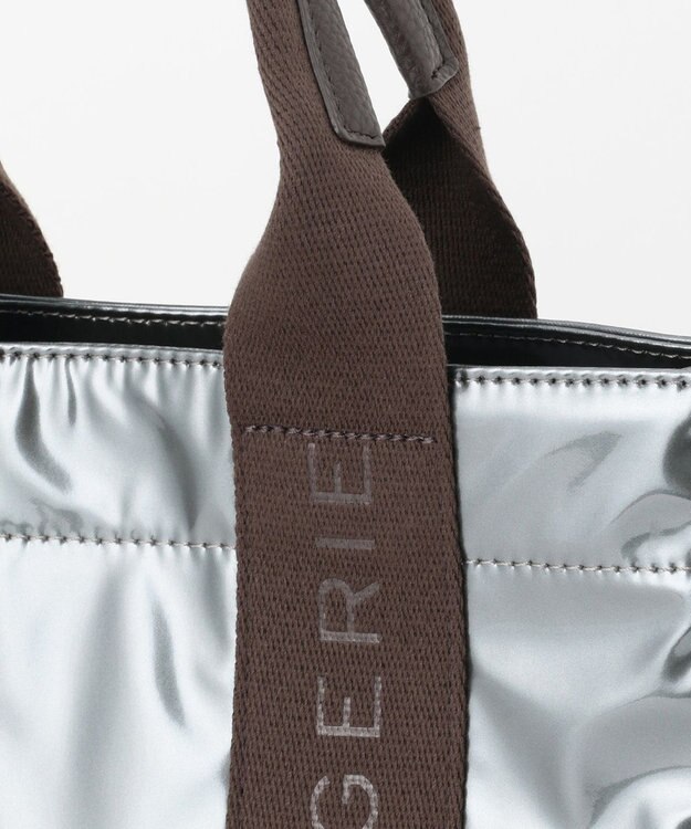 LA BAGAGERIE ソフトエナメル　ロゴテープ2WAYトートバッグ　Mサイズ ガンメタリック