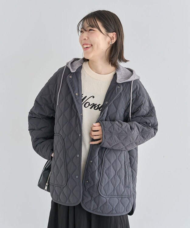 Green Parks ２ＷＡＹニットフードキルティングブルゾン Charcoal Gray