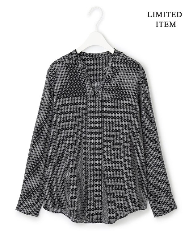 ICB L 【WEB限定・UVケア・速乾・洗える】BackSatinAmunzen キーネックブラウス ブラック柄系