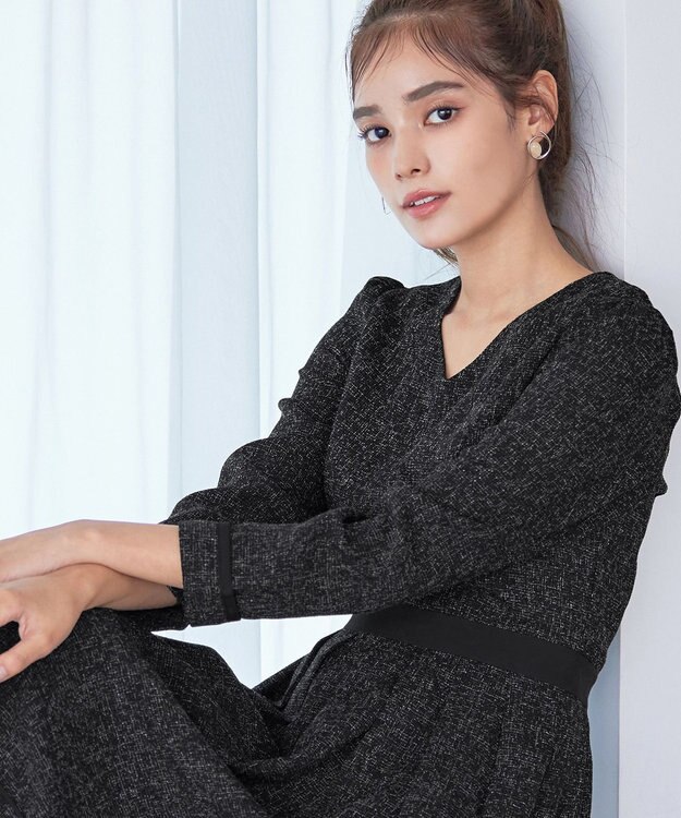 Tiaclasse 【洗える】配色パイピングフレアワンピース ブラック