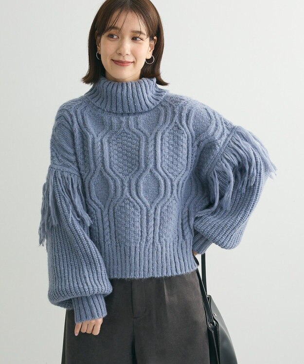 Green Parks ・ｓｗｉｎｇ　ｂｙ　フリンジタートルニット Blue