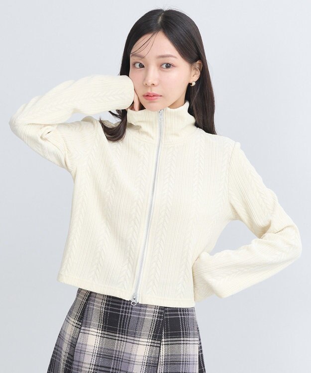 earth music&ecology ベロアケーブルＺｉｐカーディガン Ivory
