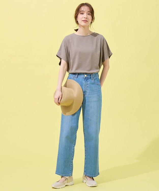 ANY L 【洗濯機可/UVケア/接触冷感】フレンチスリーブロゴ・カラーTシャツ モカ