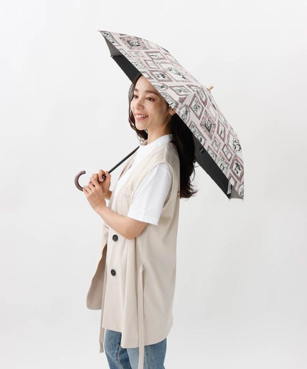 AURORA 【 Beaurance （ビューランス）】プリント額縁柄晴雨兼用傘（折りたたみ傘） ペールピンク