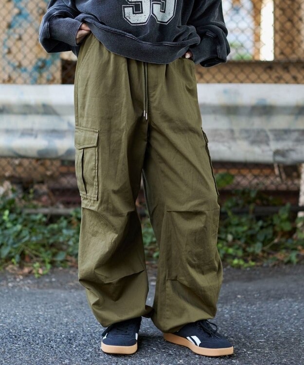 WEGO 【ウエストゴム/XSSMサイズ展開】ツイルイージーカーゴパンツ カーキ
