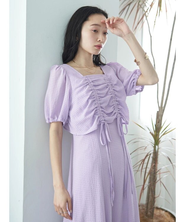 earth music&ecology ＳＥＴ２点パフスリーブブラウス＋キャミワンピース Purple