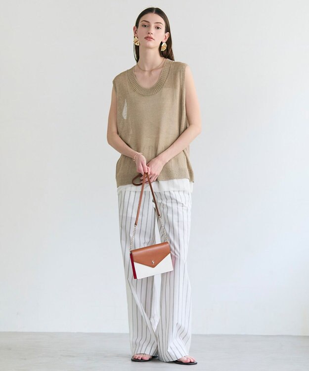 BEIGE， MORION / リネン レイヤードニット Flax×Ecru