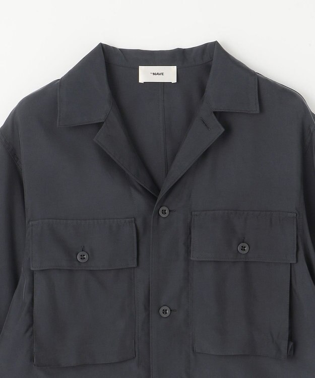 NAVE 【ReNAVE・セットアップ可/洗える/UVケア/接触冷感】フィブリルシャンブレー オープンカラーシャツ ブラック系