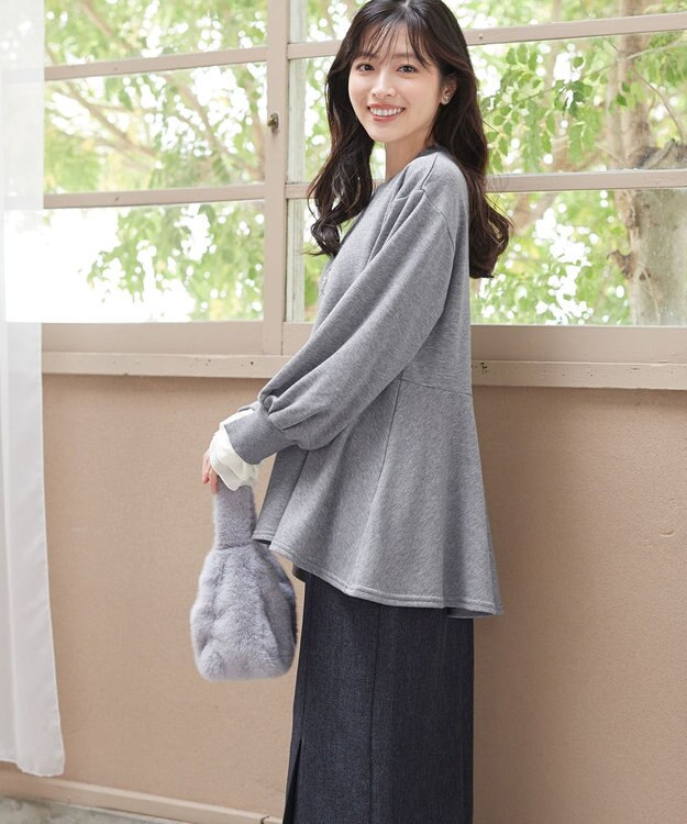 Tiaclasse 【吸水発熱・洗える】袖口ドッキングカットソープルオーバー グレー