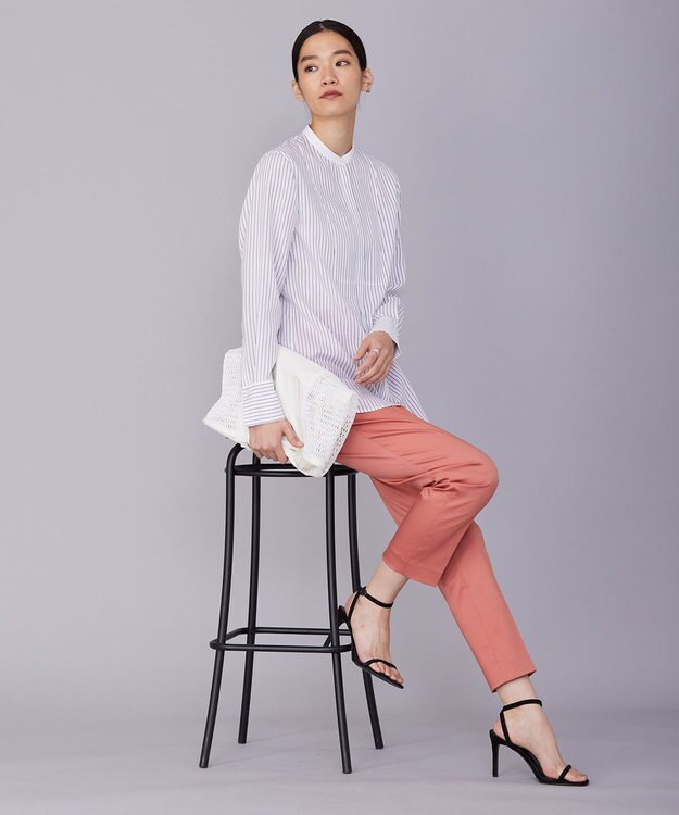 ICB L 【洗える】 リヨセルローン ブザムシャツ オフホワイト×ブラック系