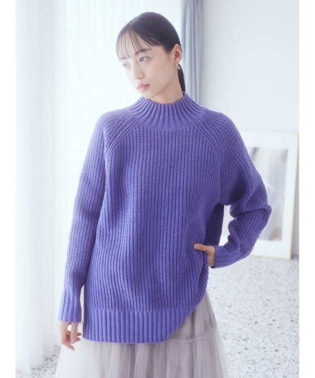 earth music&ecology マットベロアモールチュニック Blue