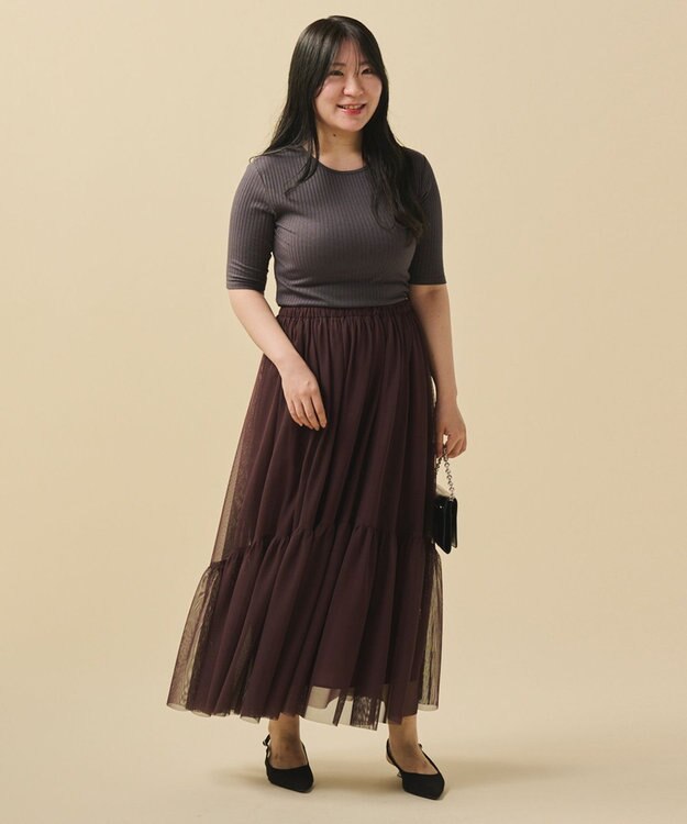uncrave 【洗濯機洗い可】カクテルチュール スカート（uncrave STANDARD） バーガンディー