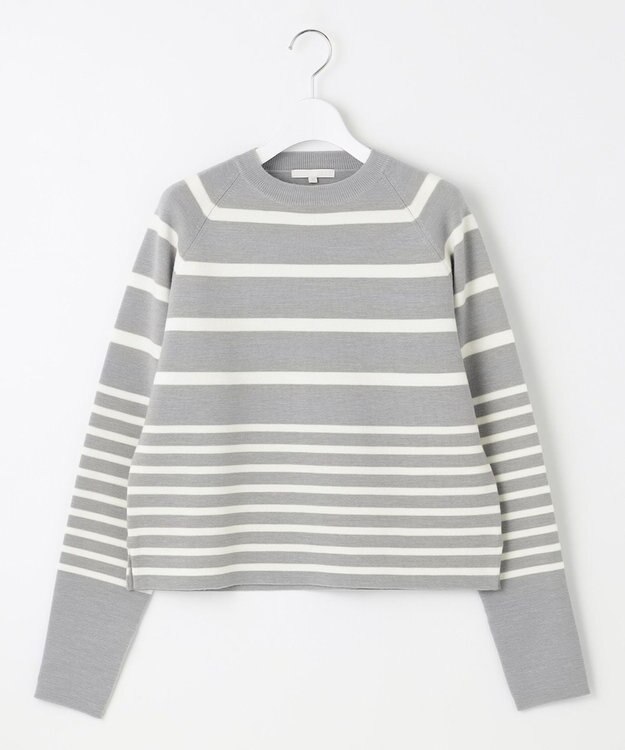 自由区 【スタイリストコラボ・洗える】ウールミラノボーダー ニット ライトグレー×オフ