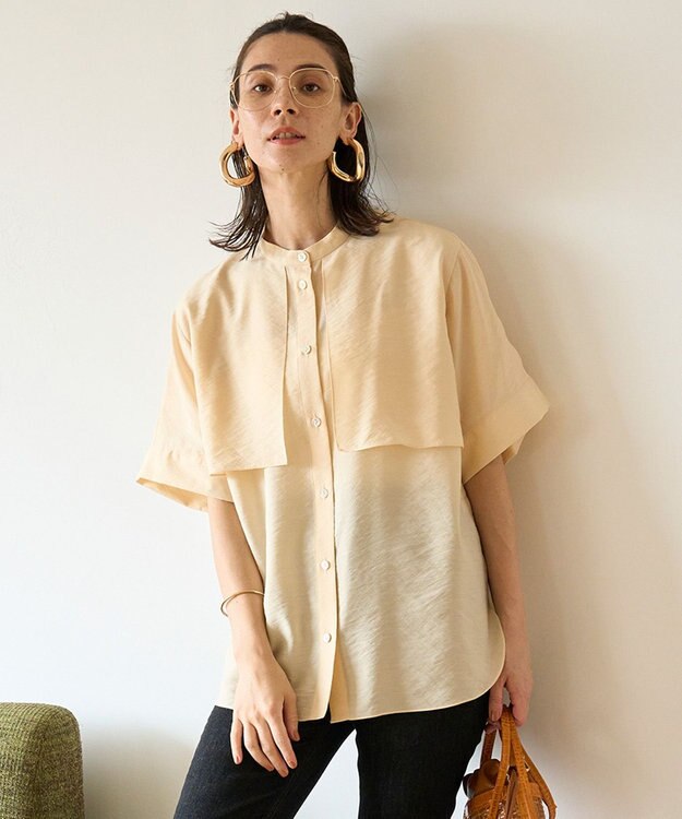 UNFILO シアーサテン ヨークブラウス バターイエロー