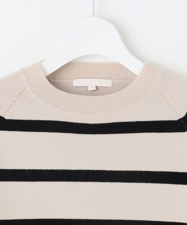 自由区 【スタイリストコラボ・洗える】ウールミラノボーダー ニット ベージュ×ブラック