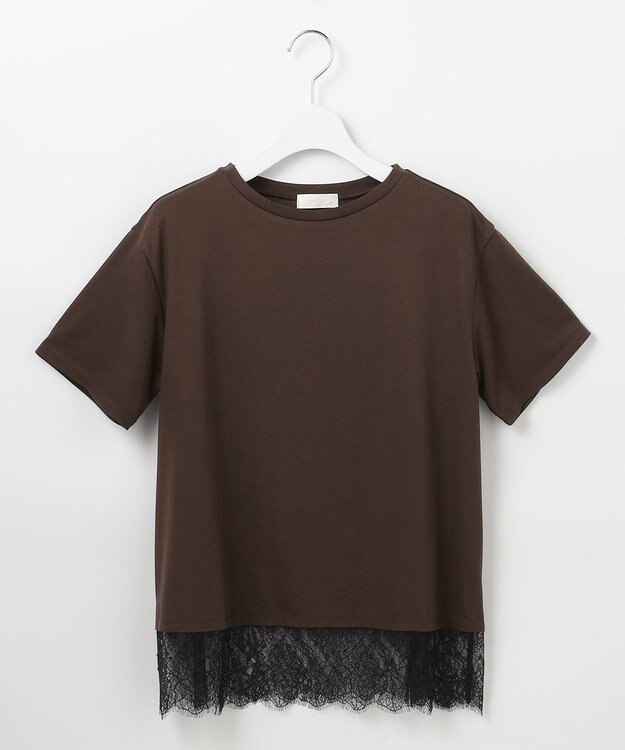 ANY SIS L 裾レース半袖Ｔシャツ ブラウン×ブラック