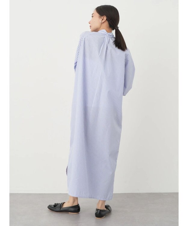 earth music&ecology ボウタイシャツワンピース Stripe Blue