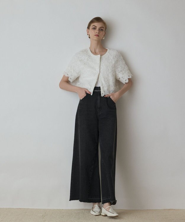 GRACE CONTINENTAL フラワー刺繍ニットカーディガン ホワイト