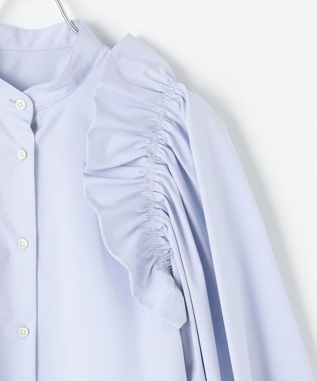 #Newans 【洗濯機可能/シワになりにくい】〈春名亜美さんコラボ〉ショルダーフリルブラウス サックス