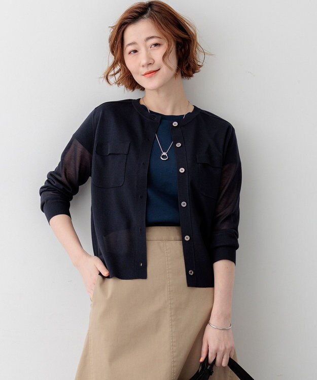 23区 【先行予約/WEB&一部店舗限定カラーあり】シャイニーシアー フラップポケット カーディガン ネイビー系