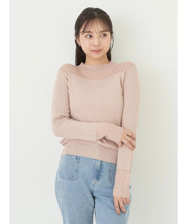 earth music&ecology 部分シアーニットプルオーバー Pink Beige