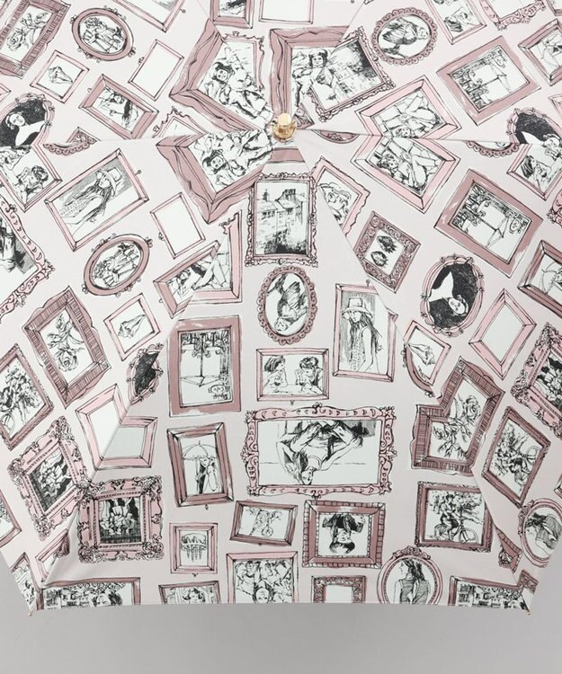 AURORA 【 Beaurance （ビューランス）】プリント額縁柄晴雨兼用傘（折りたたみ傘） ペールピンク