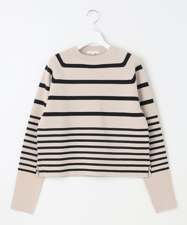 自由区 【スタイリストコラボ・洗える】ウールミラノボーダー ニット ベージュ×ブラック