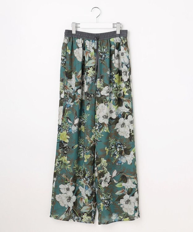 自由区 ボタニカルプリントドロスト パンツ ターコイズ系