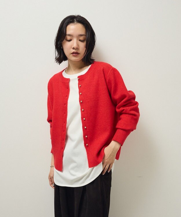 Green Parks 金釦コンパクトニットカーディガン Red