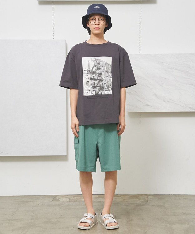 J.PRESS YORK STREET 【UNISEX】リネンライクイージーカーゴ ハーフパンツ ライトグリーン系