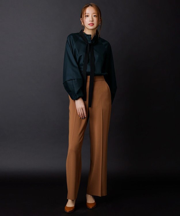 23区 トリアセダブルクロス ワイドストレート パンツ キャメル系