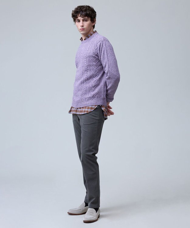 J.PRESS MEN ウール×カシミヤの上質素材【Cash Lamb's Wool】ケーブルクルーネック ニット_25年モデル パープル系