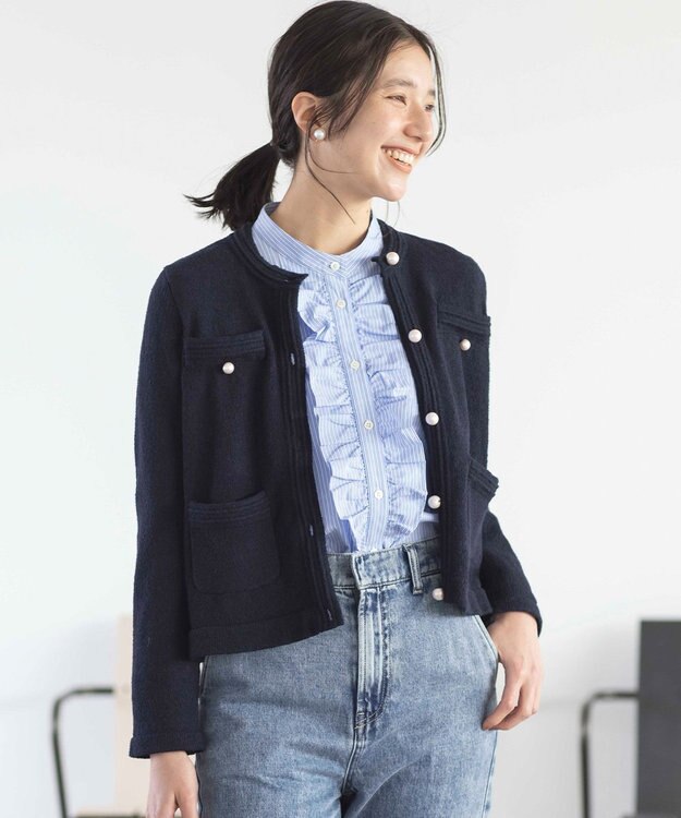 組曲 ミニブークレーツイードニットジャケット ネイビー系