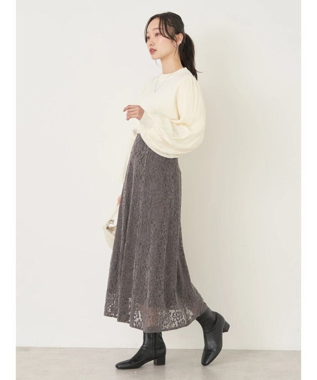 earth music&ecology モールレーススカート Charcoal Gray