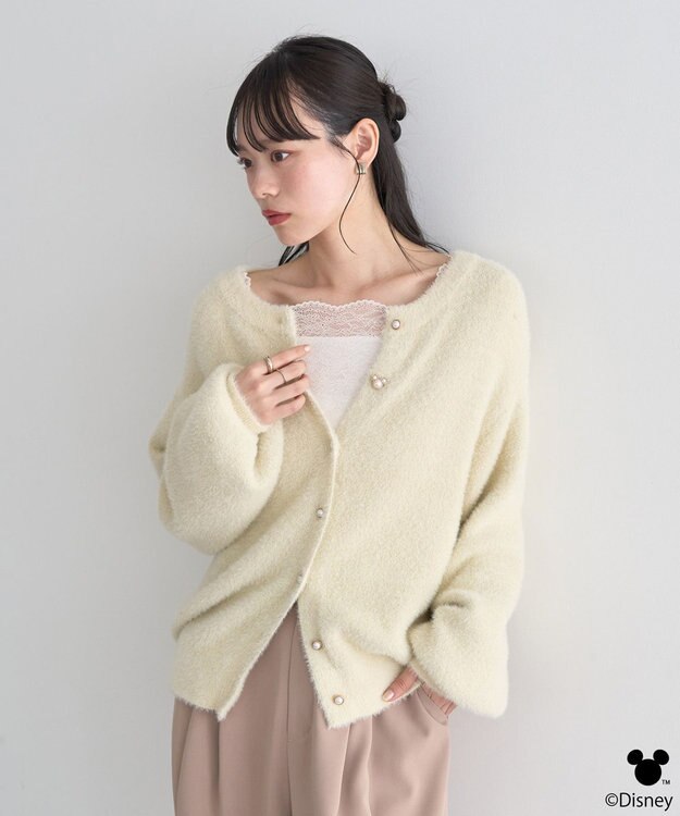 earth music&ecology 【予約】Disney/ポイントミッキーラメシャギーカーデ アイボリー