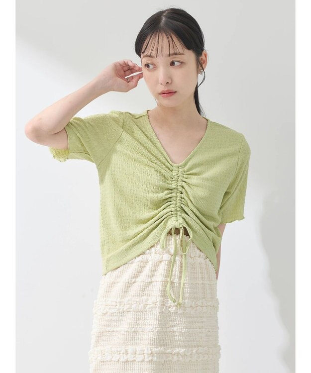 earth music&ecology ポコポコギャザードロストプルオーバー Lime Green