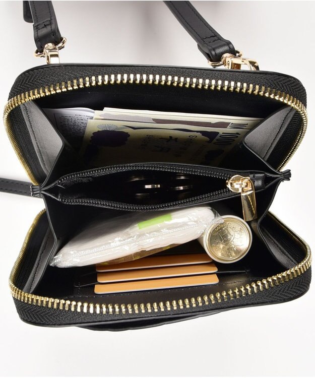 LA BAGAGERIE 【レザー×ステッチ】スマホポシェット ブラック