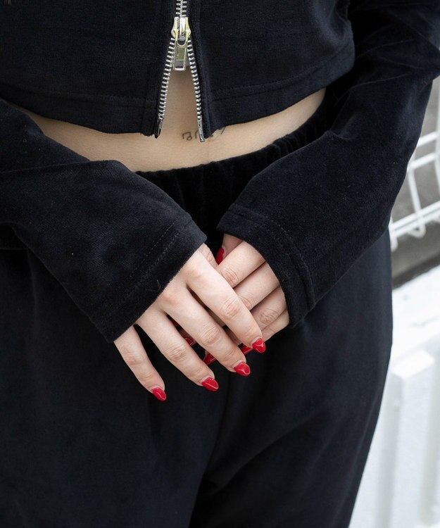 WEGO ベロアショートZIPパーカー ブラック