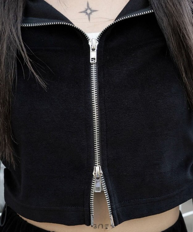 WEGO ベロアショートZIPパーカー ブラック