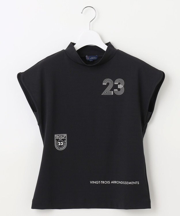 23区GOLF 【WOMEN】新色追加！【吸水速乾/UVカット】フレンチスリーブロゴモックネック ブラック系